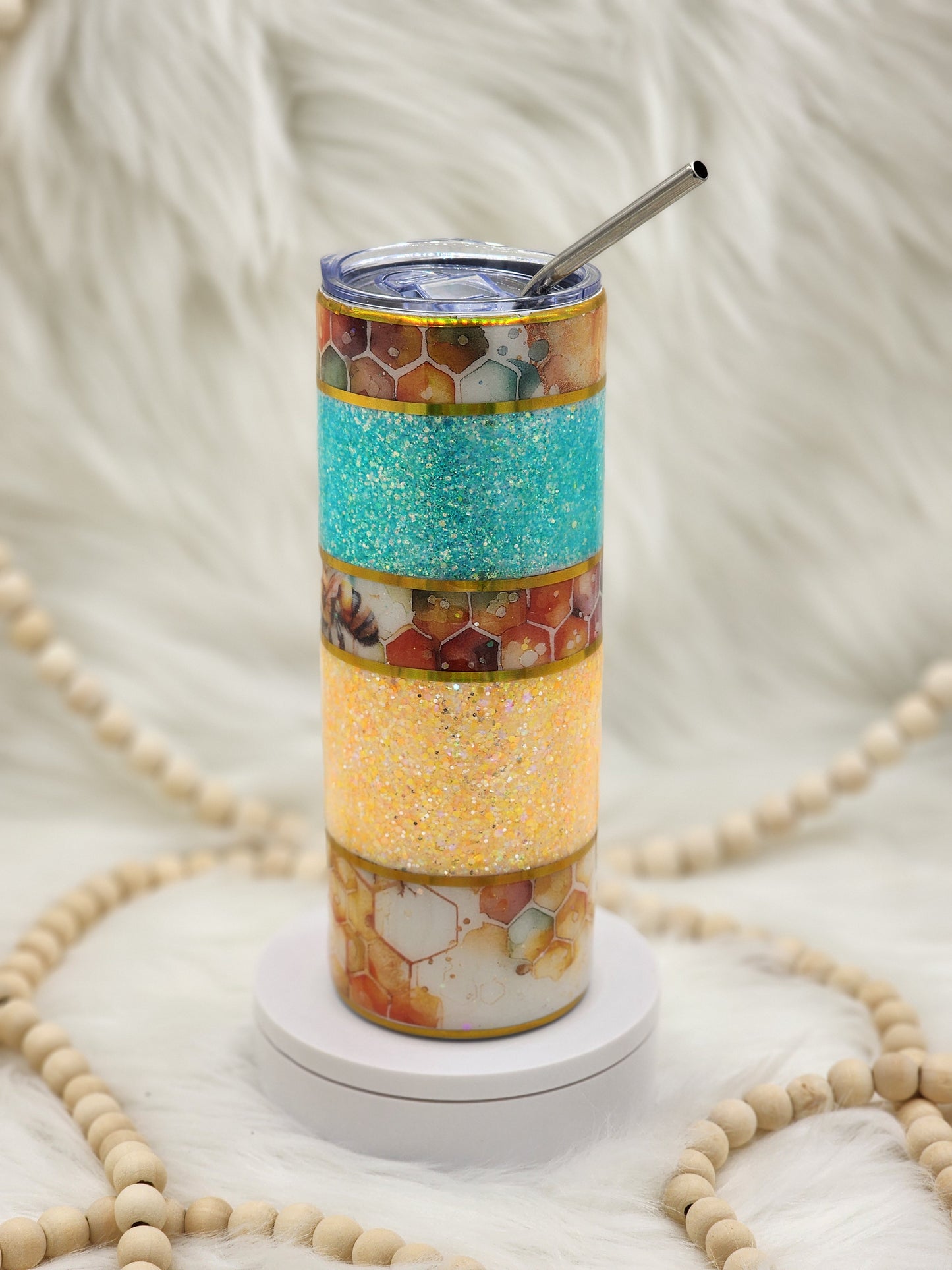 Bees With Glitter Stripes Tumbler