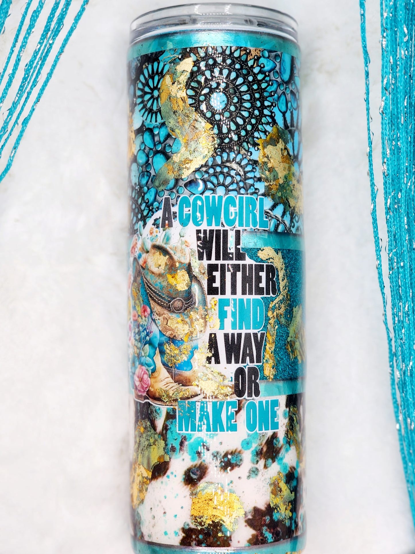 Glitter and foil cowgirl tumbler by Tumbler Funatics